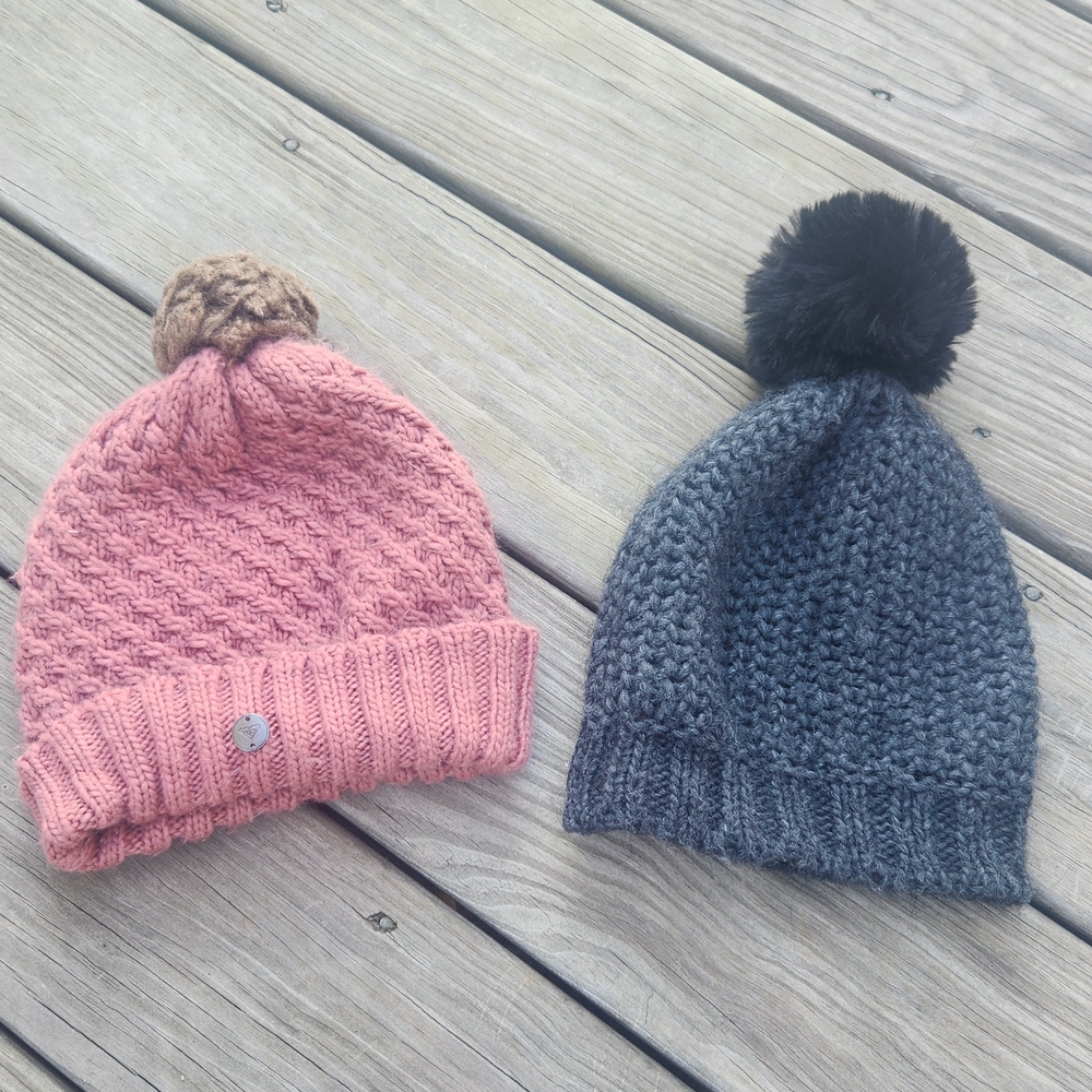 Beanies With Pom-Pom.  Cozy Pink and Gray Beanie For The Perfect Women Or Girl.